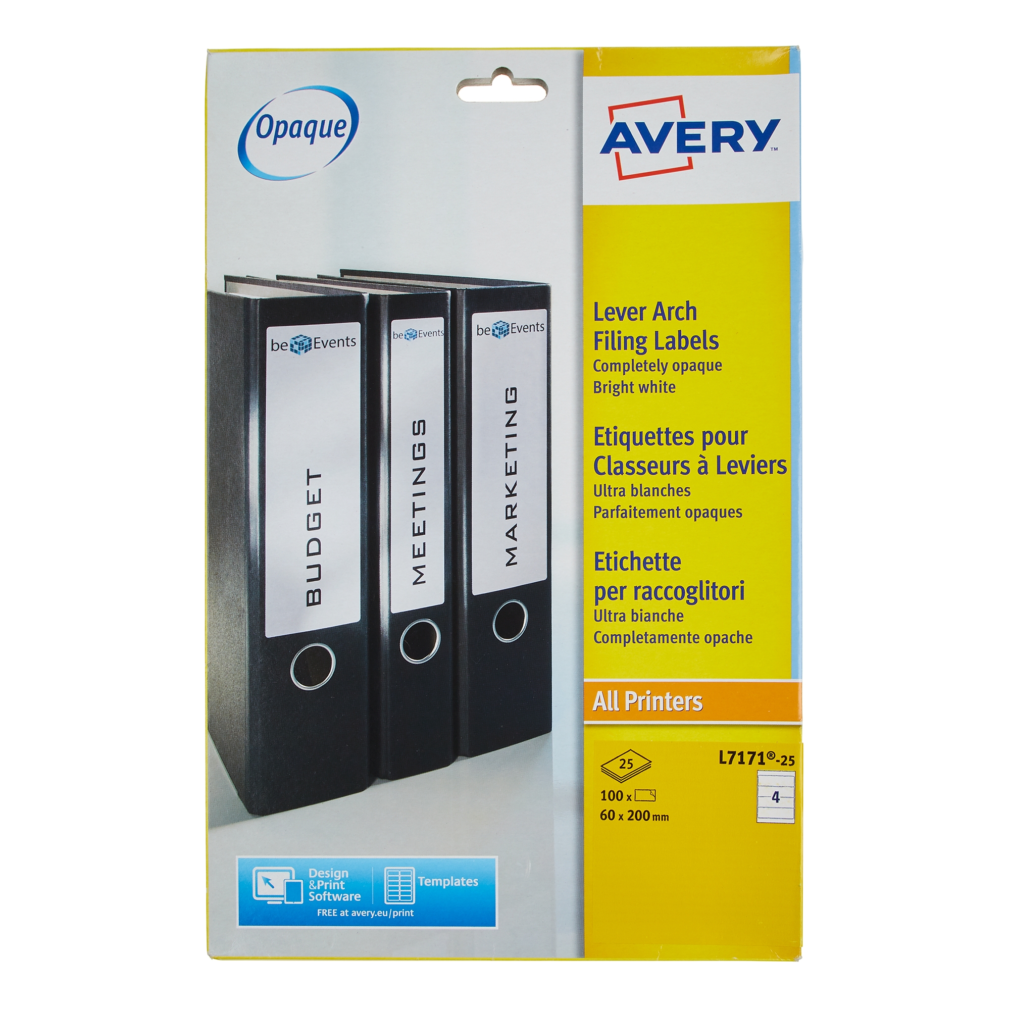 White Avery Lever Arch Filing Labels - Pack of 25 Sheets